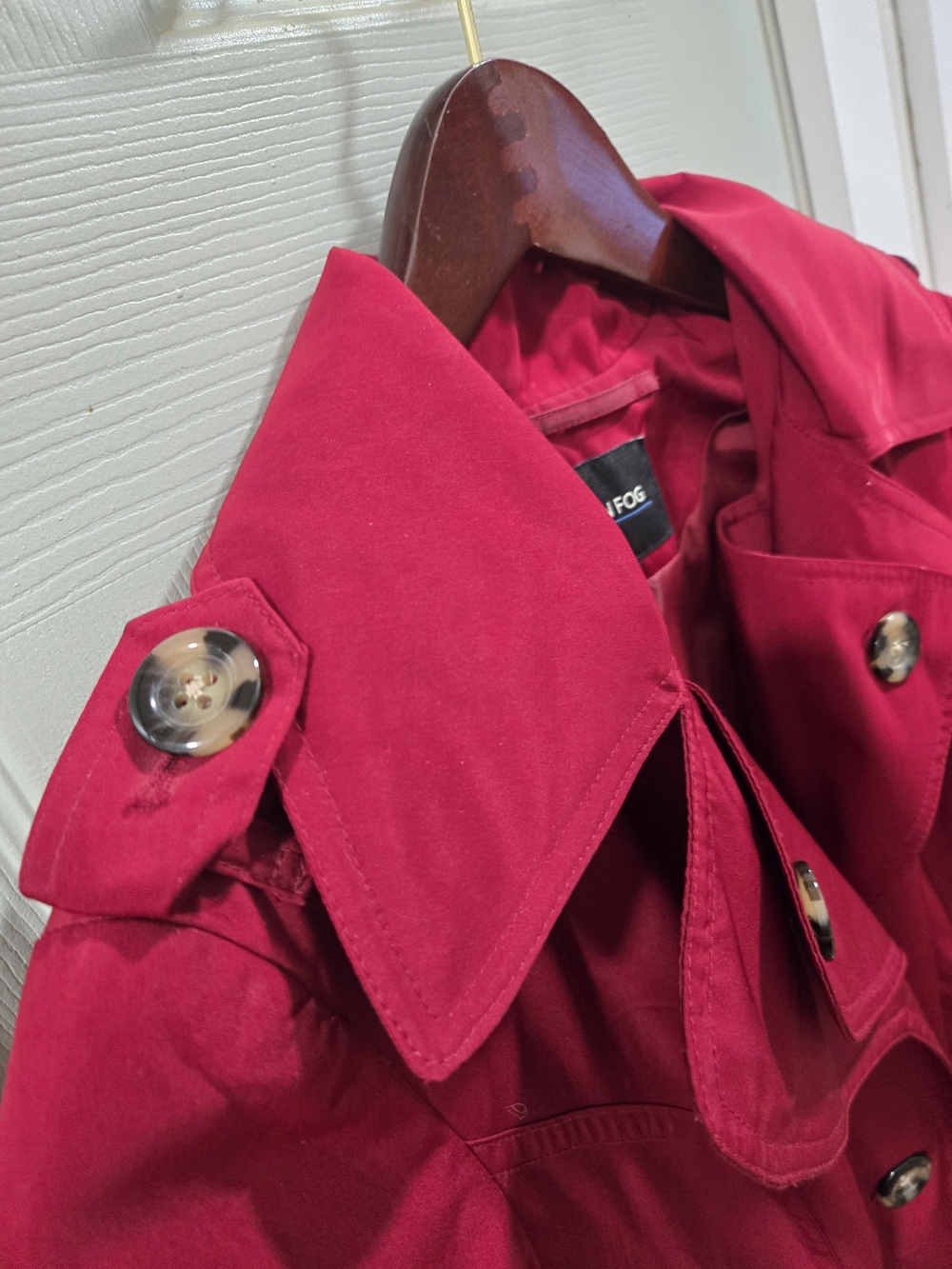 London Fog Womens Wine Red Trench Coat with Belt And Hood - Picture 6 of 10